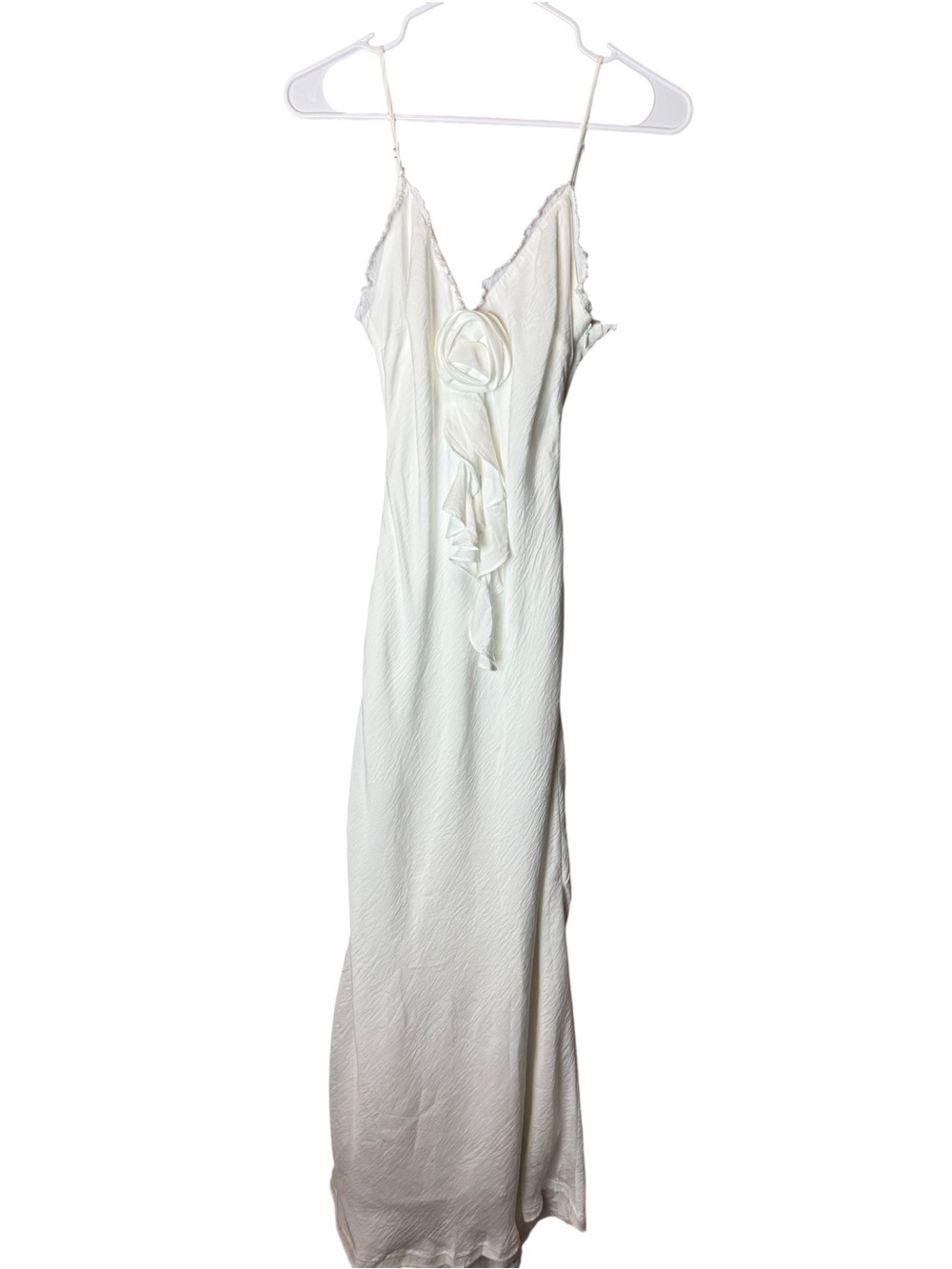 12th Tribe Prosecco White Rosette Frill Maxi Dress